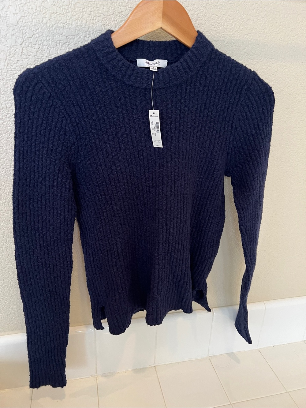 Madewell Navy Textured Ribbed Crewneck Sweater